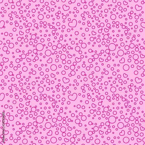 Cute romantic pink vector background in LOL doll surprise style. Seamless pattern blank place in center for text, picture, photo frame, gift tag, zipper. Bright decoration with little dots , hearts