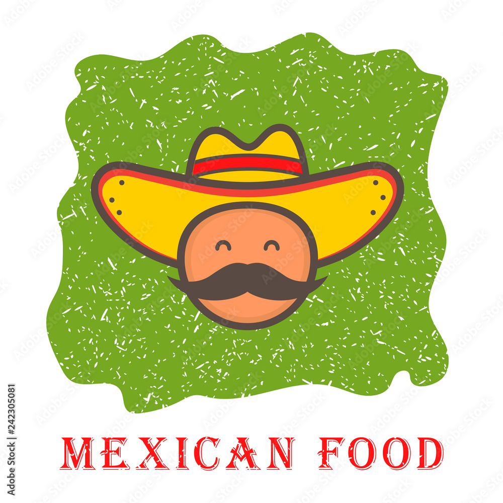 Cute mexico man face in national sombrero hat. logo template design. Mexican  food. Vector illustration in flat style, cartoon character. Stock Vector |  Adobe Stock