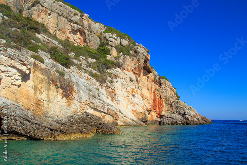 Beautiful seascapes on Zakynthos Island in Greece. Blue caves.