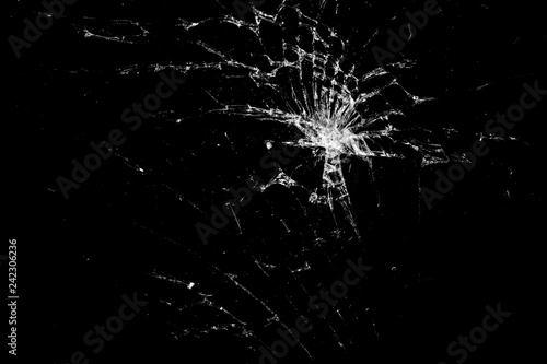 Broken glass - white lines on black background, design element. Broken glass smartphone