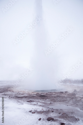 Eruption Of Steam And Water From Geothermal Pool In Iceland