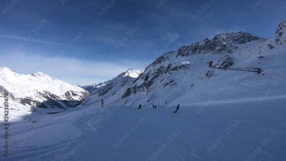 Winter time in Alps and skiers. Stubaier Gletscher . Winter time in Alps and skiers. Stubaier Gletscher .