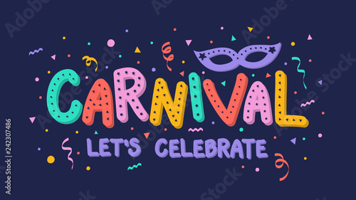 Funny Carnival decoration with mask and serpentines. Vector
