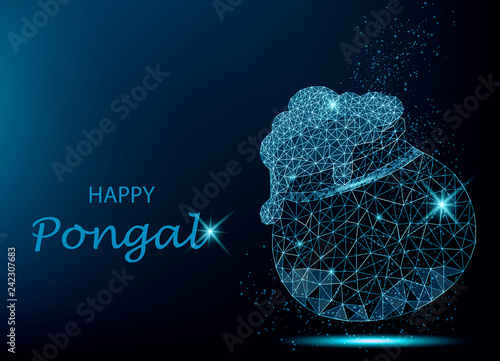 Happy Pongal greeting card with polygonal pot