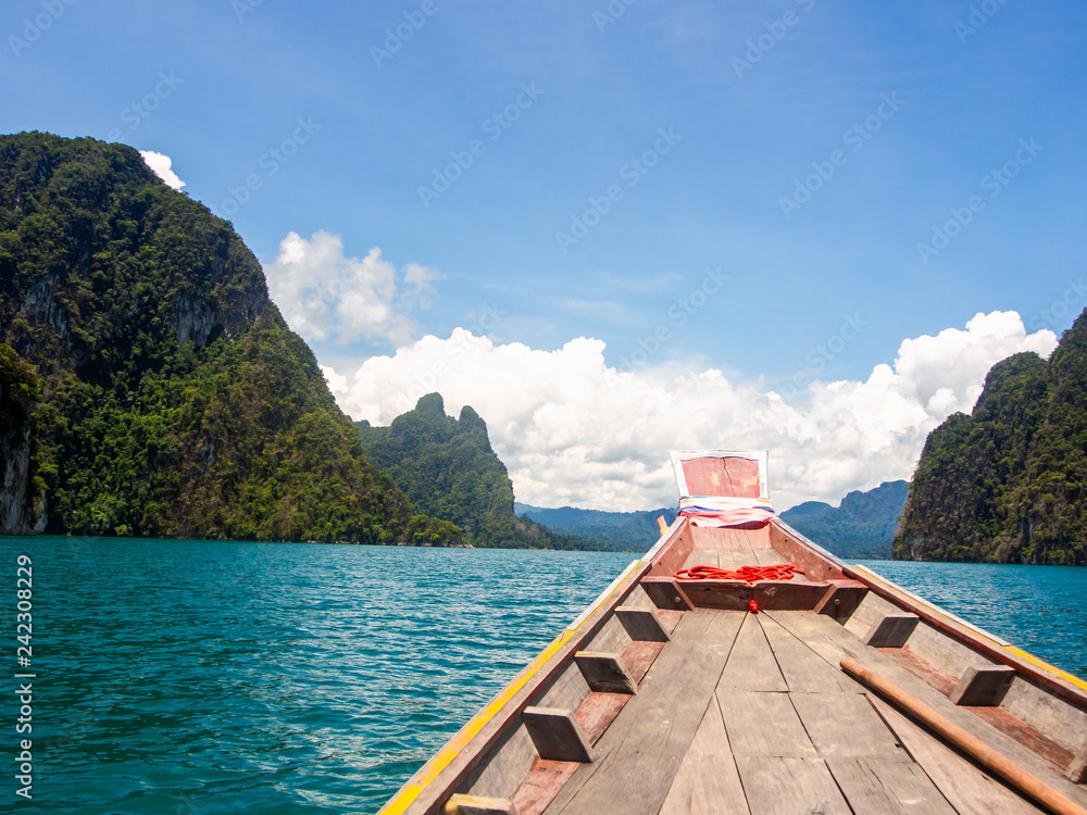 Landmarks Guilin of Thailand, Beautiful mountains and river natural attractions in Ratchaprapha Dam at Khao Sok National Park is located in Suratthani province, southern of Thailand. Cheow Larn Lake