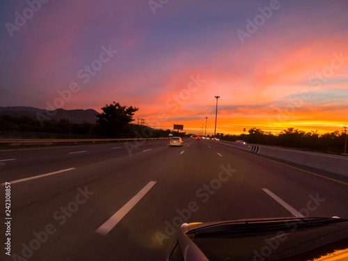 Sunset light on the road.