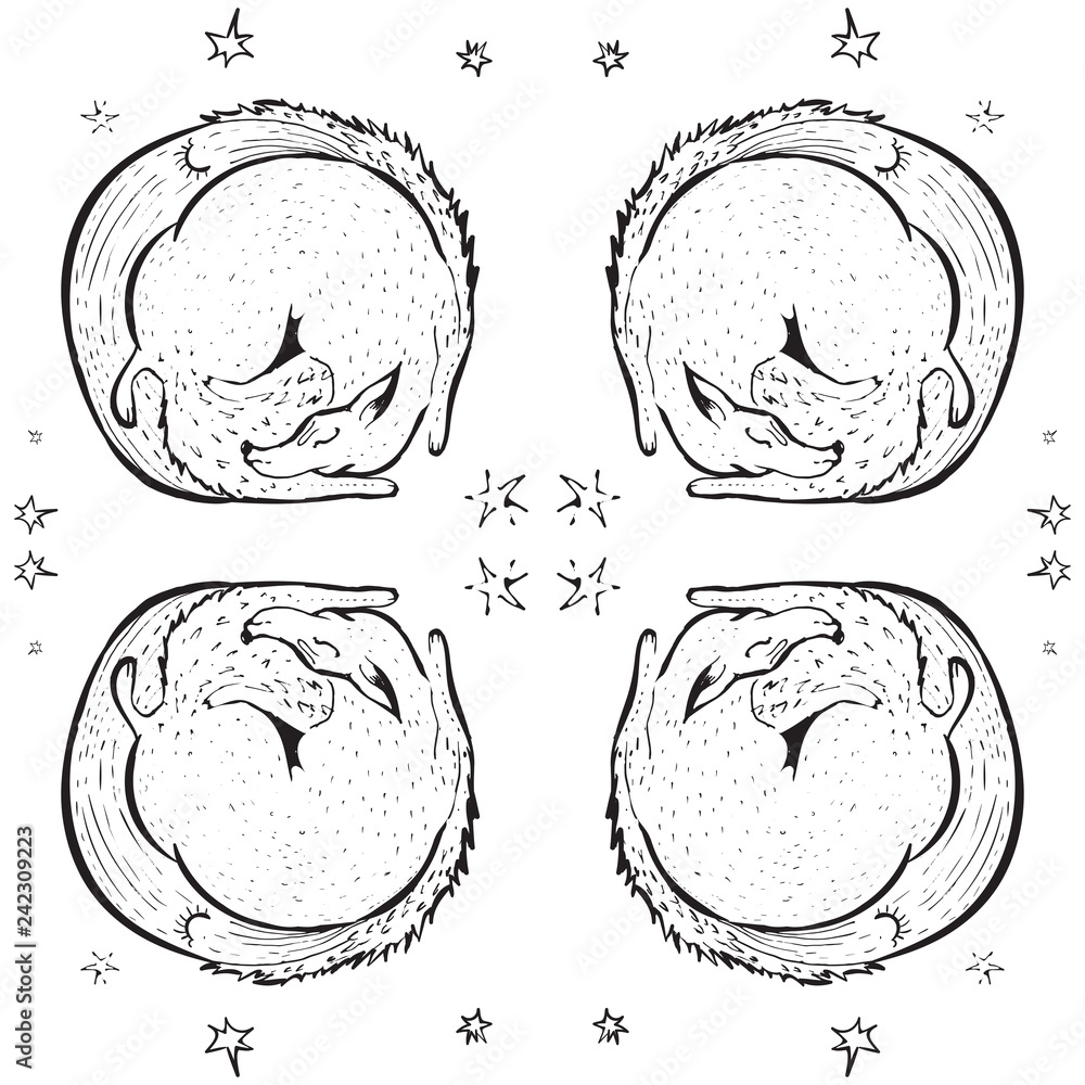 Ink Seamless pattern with Fox with the moon and stars in vinatge style. Dreamy magic art. Night, nature, symbol. Isolated illustration. Great outdoors, tattoo and t-shirt design. Ink Seamless pattern with Fox with the moon and stars in vinatge style. Dreamy magic art. Night, nature, symbol. Isolated illustration. Great outdoors, tattoo and t-shirt design.