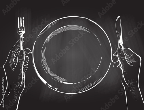 Vector hands holding a knife and fork