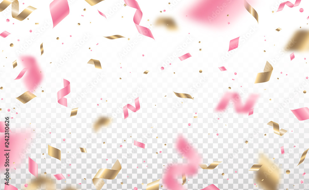 Falling pink and gold confetti - obrazy, fototapety, plakaty 