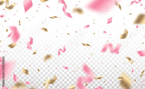 Falling pink and gold confetti