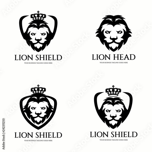 Lion shield logo design template. Vector illustration