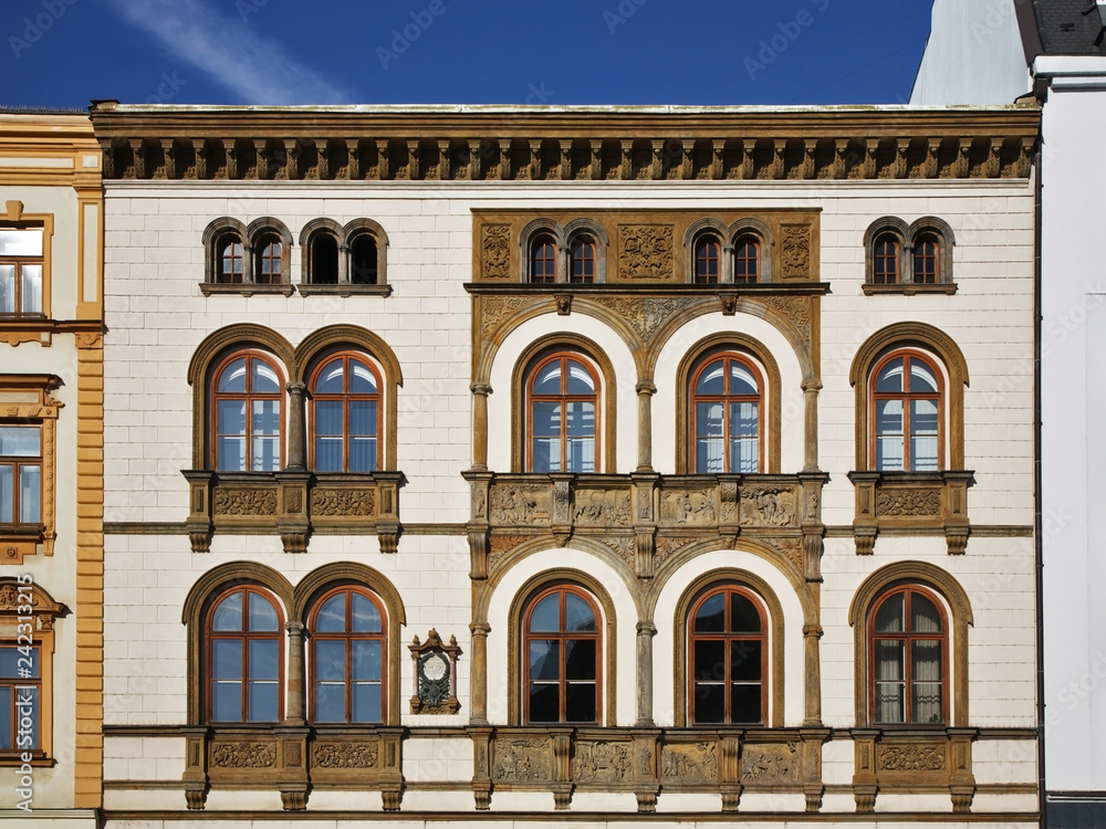 Fragment of old house at Upper Square (Horni namesti) in Olomouc. Moravia. Czech Republic