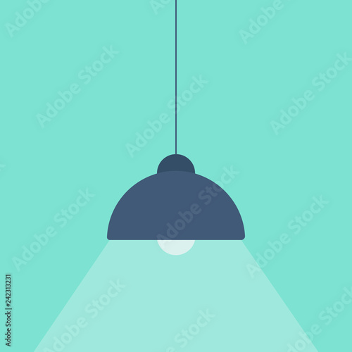 Flat icon modern hanging lamp isolated on light green background. Vector illustration.