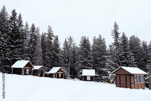 Small houses in the National park of Taganay in Russia on the south Urals © Marco