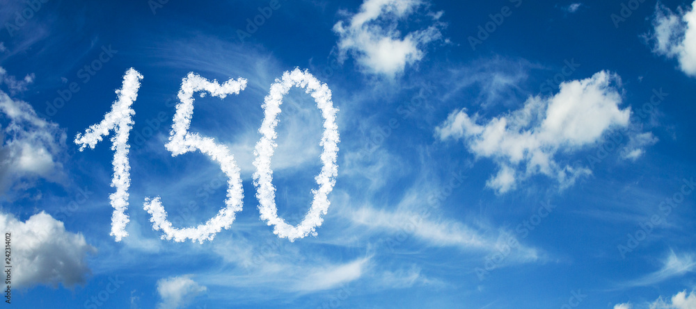 Painted with clouds on a blue background with white clouds number 150