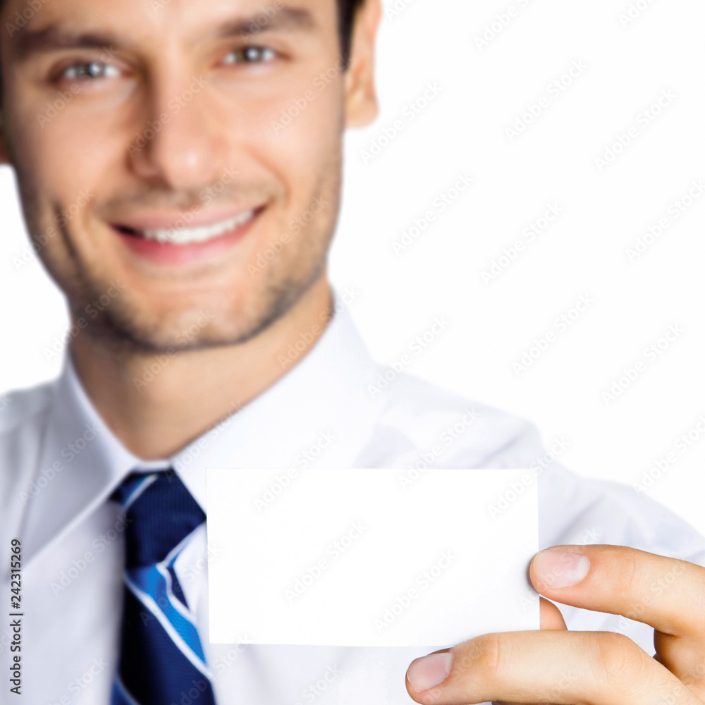 Businessman showing blank business or plastic card Businessman showing blank business or plastic card