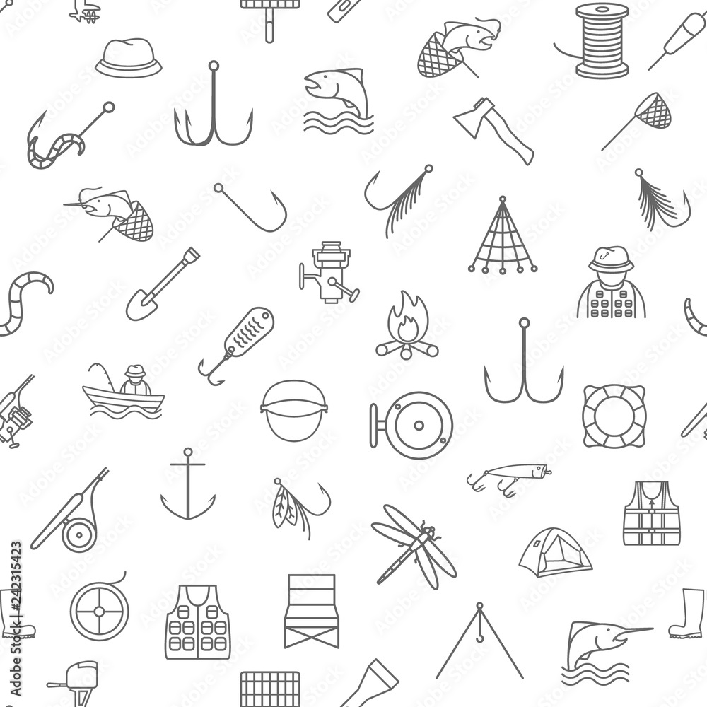 pattern with 44 fishing icons