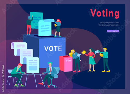 Voting and Election concept. Pre-election campaign. Promotion and advertising of candidate. Citizens debating candidates for voting and voting Online voting and election concept with people.