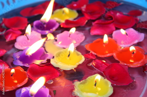 candles on a red background