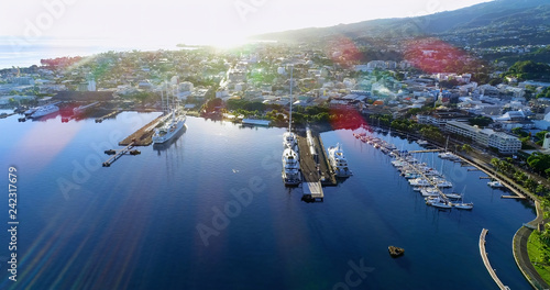 marina in aerial view, Papeete, french polynesia