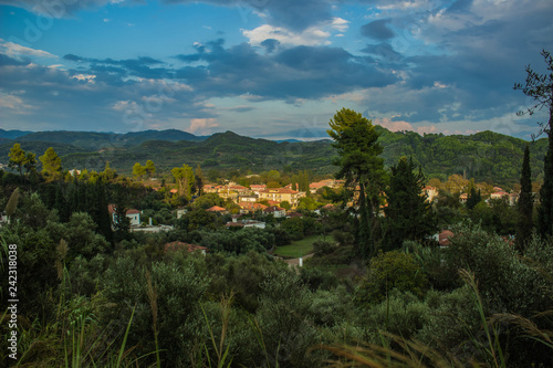 tropic small city colorful scenic landscape before sunset evening time in south America district of Earth