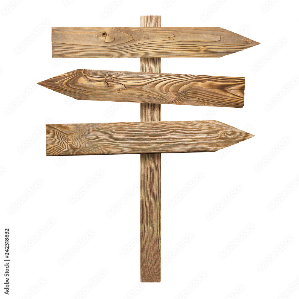 Wooden arrow signs, isolated on white background Wooden arrow signs, isolated on white background