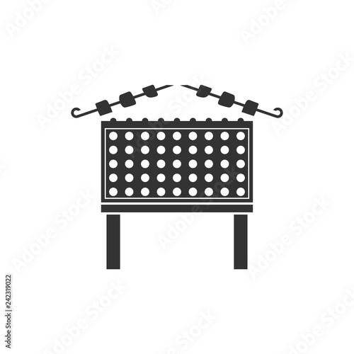 Barbecue grill with shashlik icon flat