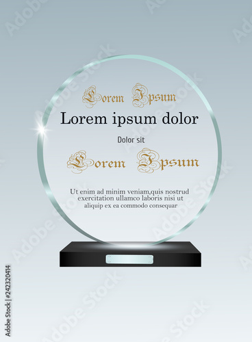 Glass Trophy Awards template. Vector prize isolated on transparent background