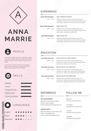 Clean Resume Templates - pink