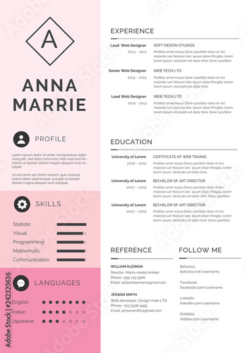 Clean Resume Templates - pink