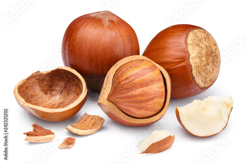 Hazelnuts, isolated on white background
