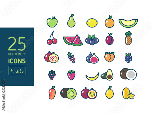Set de iconos de frutas a color  (Alta calidad) (ID: 242321216)