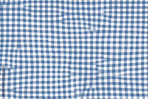 Blue picnic blanket fabric with squared patterns and texture