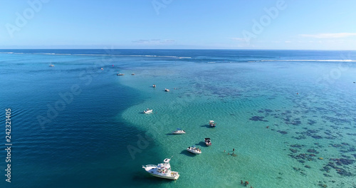  boat in a lagoon in aerial view, Papeete French Polynesia © Fly_and_Dive