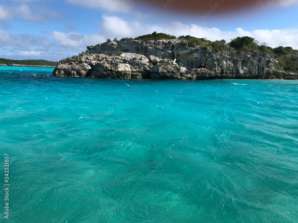Close up of the Thunderball grotto in the Exuma Cays. The spot is a popular filming location for many movies.