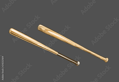 Hand drawn sketch of baseball bat in color, isolated on white background. Detailed vintage style drawing, for posters, decoration and print. Vector illustration