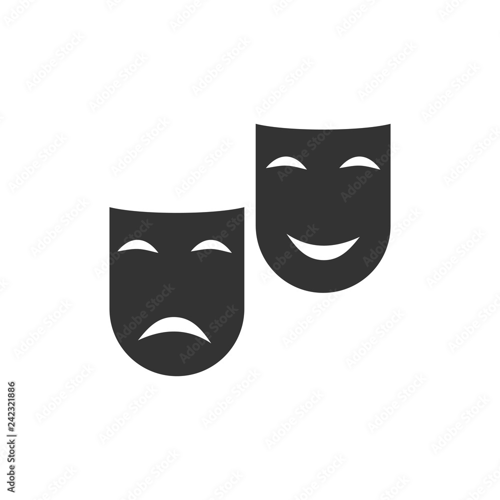 Comedy and tragedy theatrical masks icon flat Comedy and tragedy theatrical masks icon flat