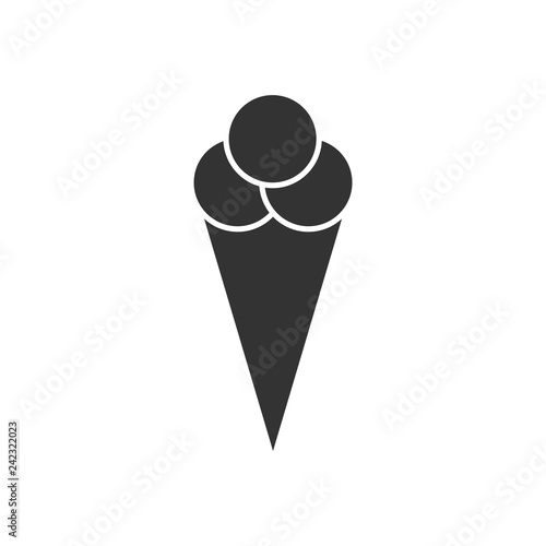 Ice cream balls in waffle cone icon flat