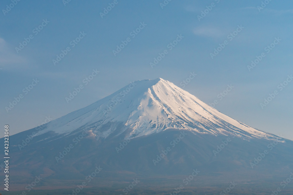 Mount Fuji and snow with blue sky.