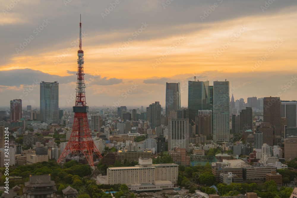 Tokyo tower in the tokyo city, Japan at evening.