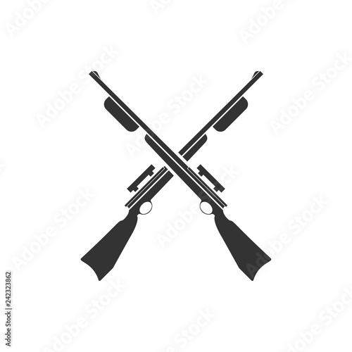 Crossed shotguns, hunting rifles icon flat