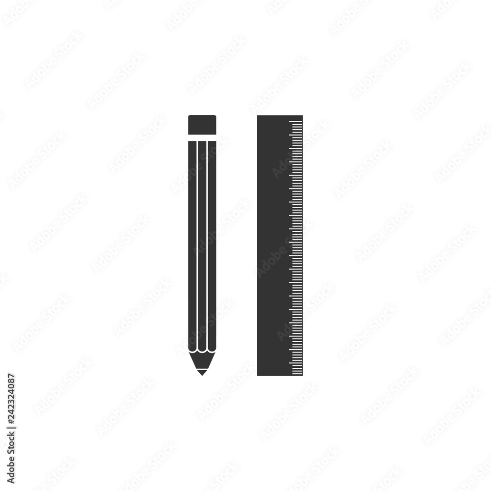 Pencil and ruler icon flat Pencil and ruler icon flat