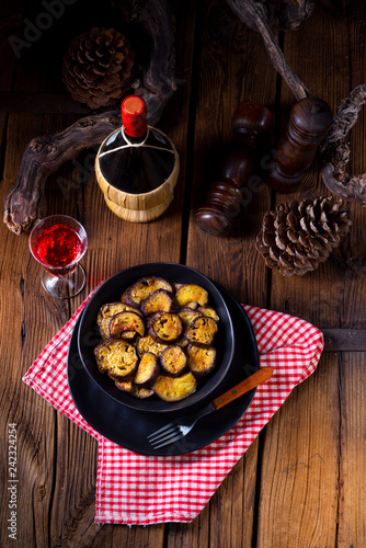 Melitzanes Tiganites - fried aubergines in the Greek style. photo