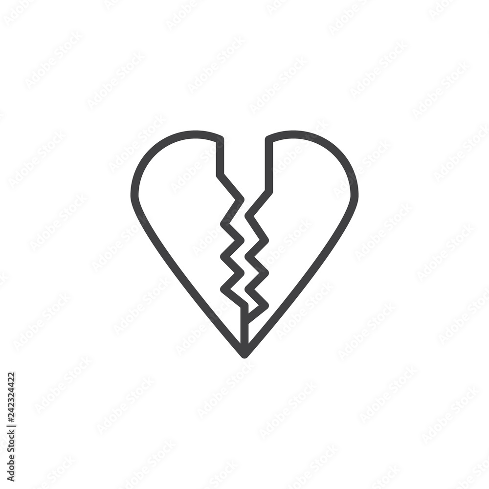 Broken heart line icon. linear style sign for mobile concept and web design. Two parts of heart outline vector icon. Symbol, logo illustration. Pixel perfect vector graphics Broken heart line icon. linear style sign for mobile concept and web design. Two parts of heart outline vector icon. Symbol, logo illustration. Pixel perfect vector graphics