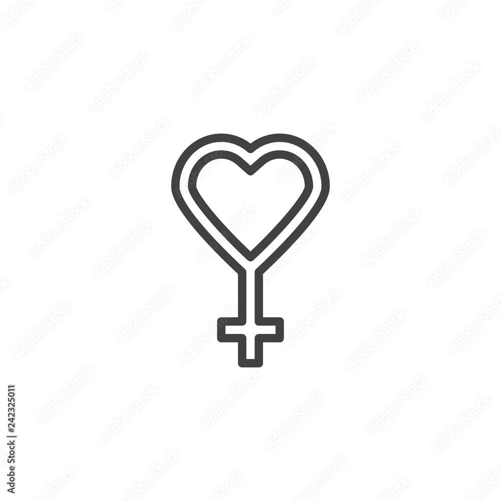 Female gender line icon. linear style sign for mobile concept and web design. Woman sex heart outline vector icon. Symbol, logo illustration. Pixel perfect vector graphics Female gender line icon. linear style sign for mobile concept and web design. Woman sex heart outline vector icon. Symbol, logo illustration. Pixel perfect vector graphics