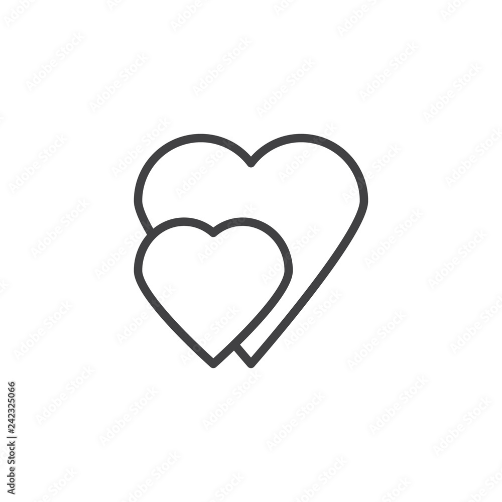 Two hearts line icon. linear style sign for mobile concept and web design. Abstract hearts outline vector icon. Love and Valentine's Day symbol, logo illustration. Pixel perfect vector graphics