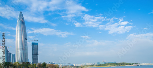 Photography Shenzhen Talent Park scenery under the blue sky and white clouds