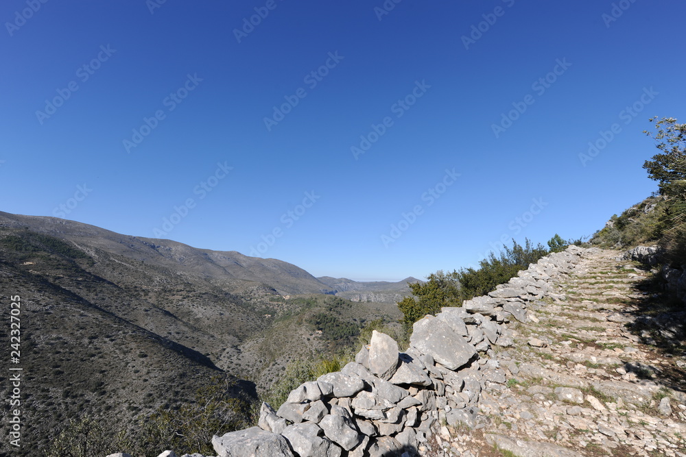 track in the mountains, an historic Mozarab trail near Benimaurell in the Vall de Laguart, Alicante Province, Spain
