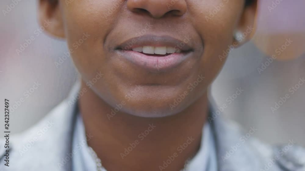Mouth of transgender man talking to camera Mouth of transgender man talking to camera