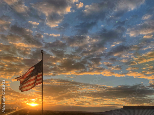 sky american flag sunrise gold